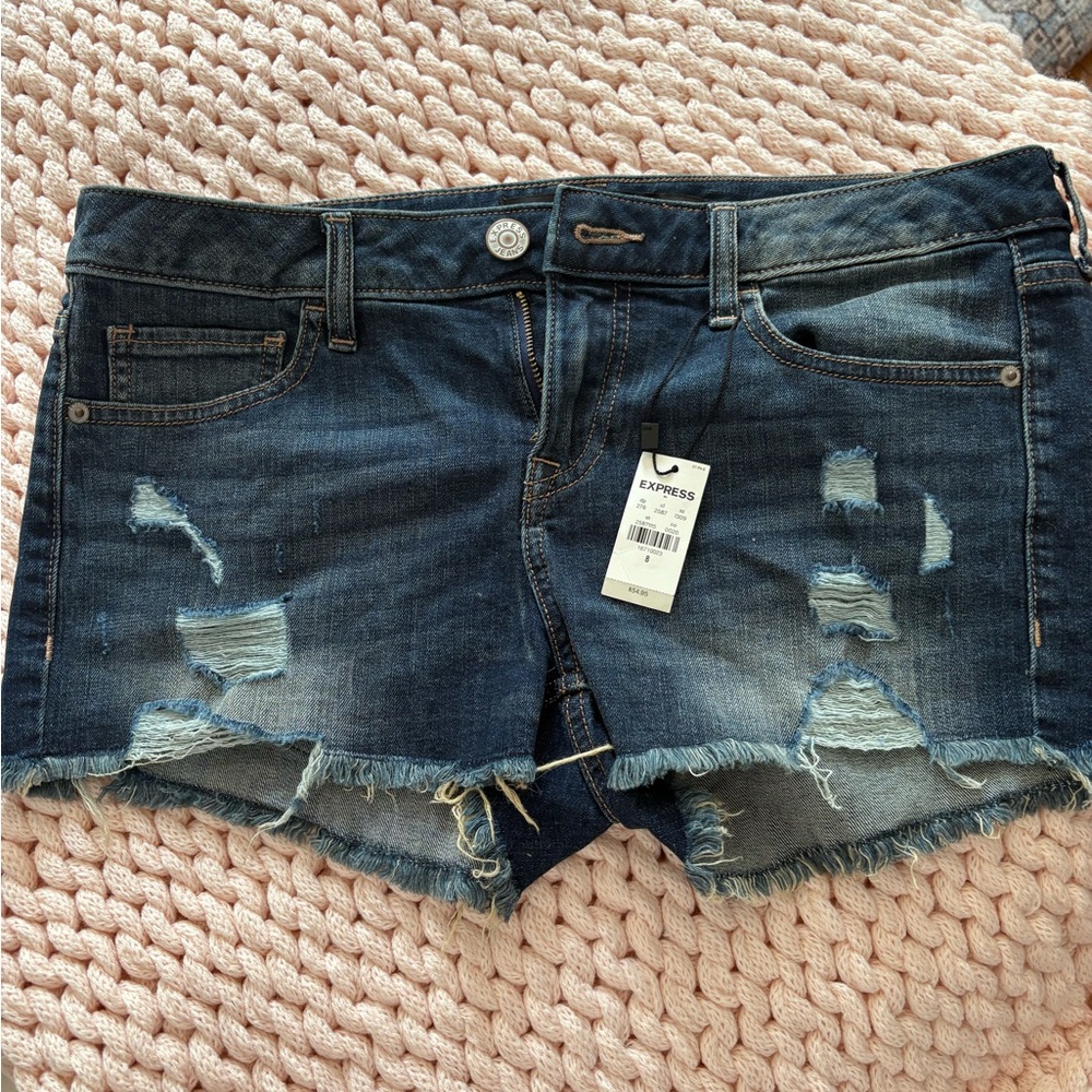 BRAND NEW -Express Women's Distressed Denim Shorts - Blue